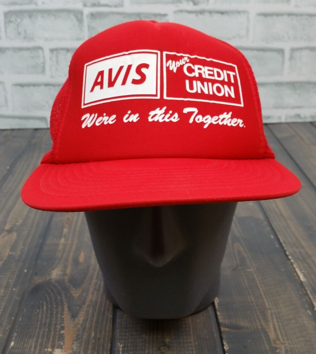 Vintage AVIS Car Rental Hat Red Were in this Together Your Credit Union Snapback