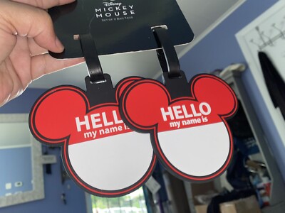 Disney Rubber Mickey Mouse HELLO My Name Is DURABLE PVC Luggage Tag Set of 2