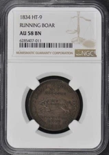 1834 HT-9 Hard Times Token RUNNING BOAR NGC AU58BN