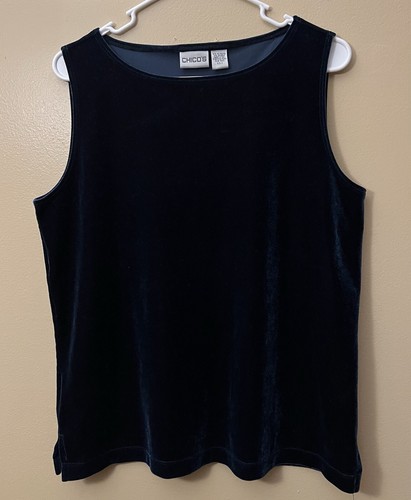 chicos travelers size 2 Green Velvet Velour Sleeveless Tank Excellent Condition - Picture 2 of 4