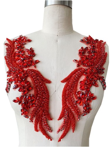 1 Paio Strass Rete Applique Motivo Perline Fiori Patch Vestiti Decorazione Abito - Foto 10 di 22