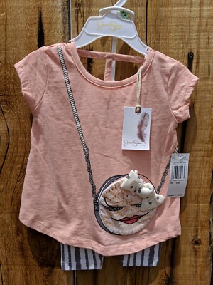 Tenue Bébé Fille Jessica Simpson 18 Mois - Ensemble 2 Pièces Sac à Main, Rayé, Neuf Avec étiquettes