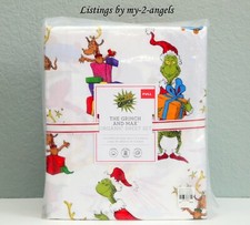 Pottery Barn Kids Christmas Dr. Seuss THE GRINCH AND MAX Cotton Full Sheet Set