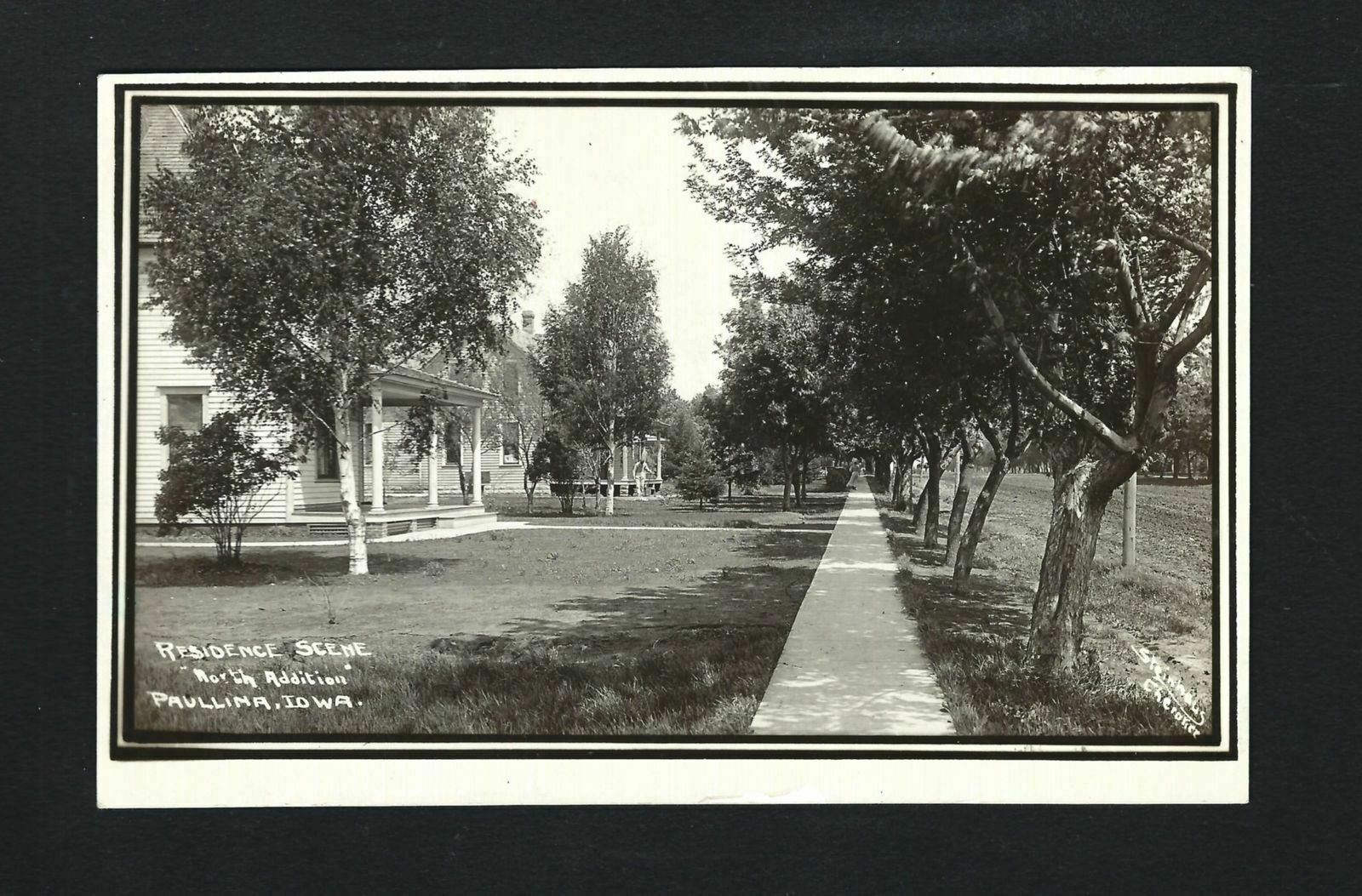 Paullina Iowa IA 1909 RPPC Residential Homes Dirt Street, Wide Porches