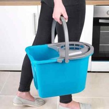 Large Mop Bucket Wringer Plastic Strong 14 Litre Blue, Wet Floor Cleaning Handle