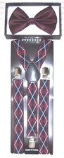 Burgundy Adj Pre-Tied Bow Tie Burgundy Navy Blue Gargoyle Y-Back Adj Suspenders