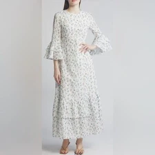 New Liberty London Gala Floral Tiered Cotton Bell Sleeves Maxi Dress sz S
