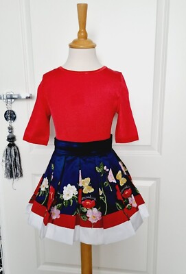 Entzückender Monnalisa Mädchen Rock Gr. 104 - 110 Neu 185,00 Blumen Brokat rot