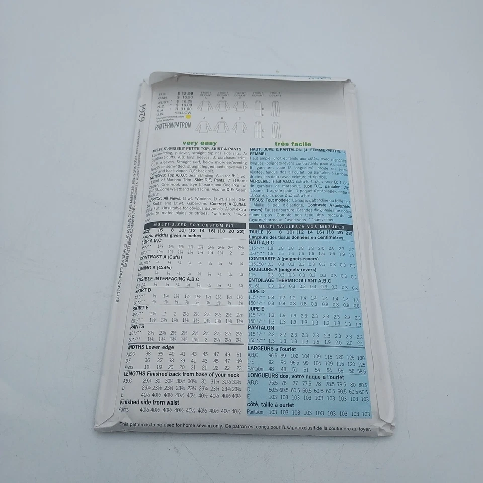 6264 Butterick SEWING Pattern UNCUT Misses 12 14 16 tunic top skirt pants - Image 3 of 3