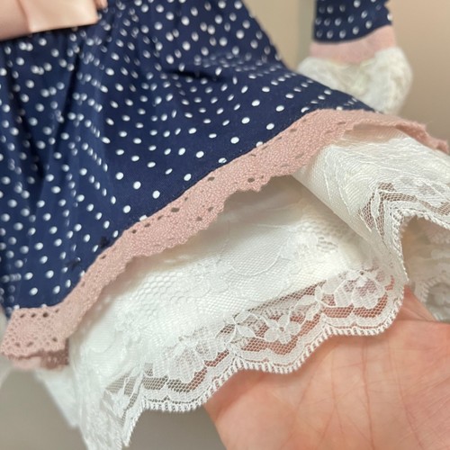 Pettigirl Girls Vintage Blue Ruffle Lace Long Sleeve Polka Dot Dress - Sz. 5 - Picture 4 of 14