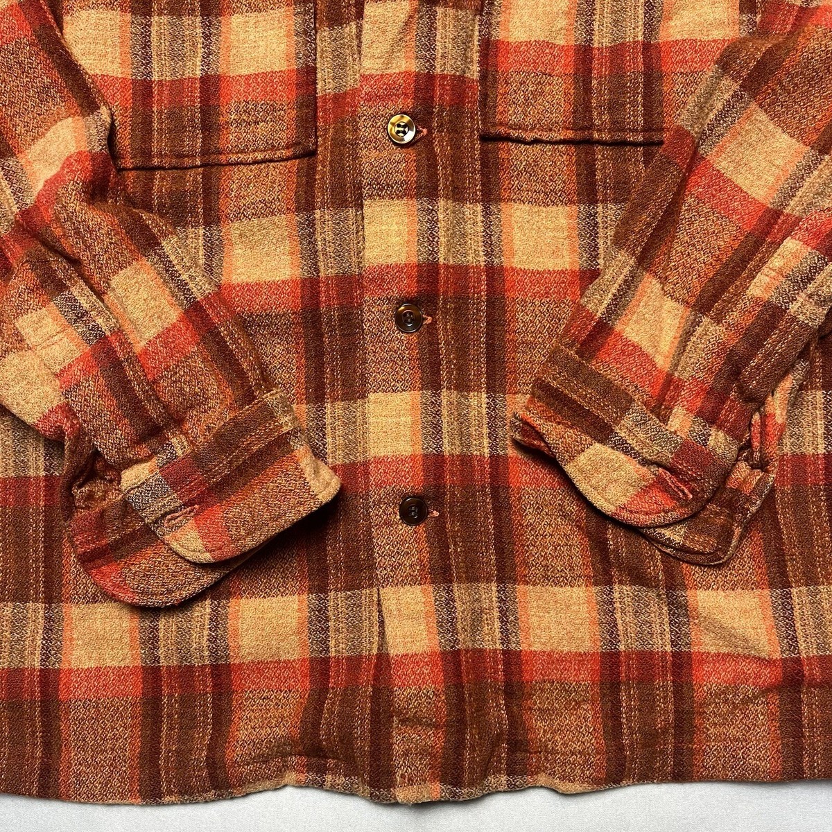 Vintage 50s Pendleton Loop Collar Shadow Plaid Wool Button Up