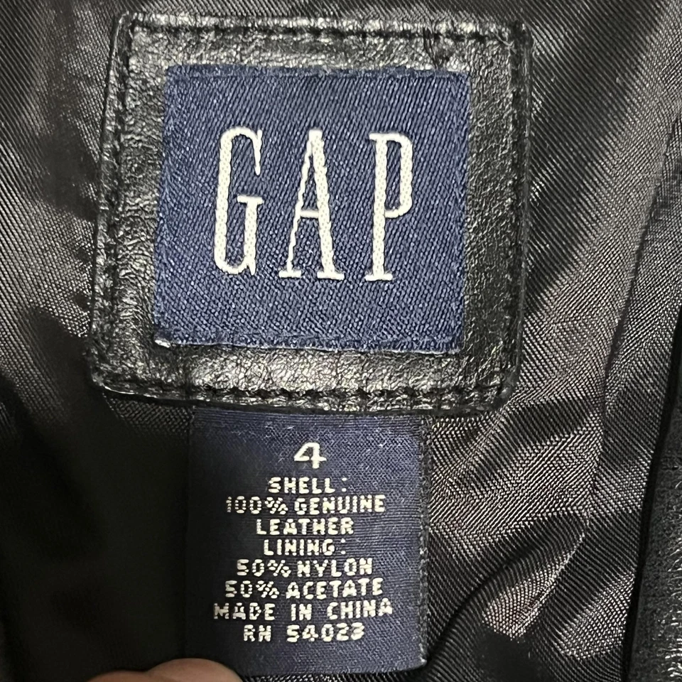 Chaqueta Blazer GAP Mujer 4 Negro Cuero Genuino Muesca Solapa Forrada Abrigo Y2K Foto 2 de 4