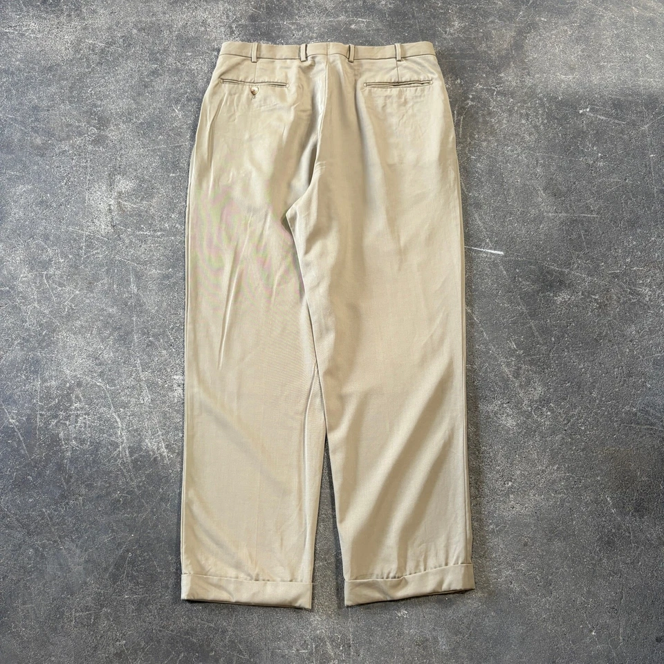 Vintage JB Britches Nordstrom Pleated Pants Mens 34x30 Brown Wool Slacks Cuffed - Image 4 of 4