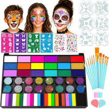 42-Color Face Paint Kit with Split Cake, Glitter UV Face Paint Water-Activat