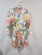 Zara Women's Floral Satin Belted Ruffle Collared Shirt Dress Long Sleeve Size M