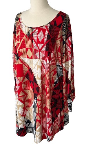 Dress/Tunic Top 2X Stretch Knit Geometric 3/4 Sleeve Red/White/Dark Blue LINKS - Picture 3 of 12