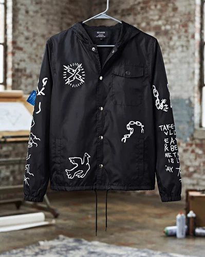 Reason kids 10-12/ Black Hooded Snap Front Jacket Graphic Print Skull Theme - product listing photo