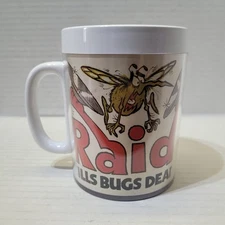 Vintage Thermo-Serv RAID Kills Bugs Dead Plastic Mug - White / Image