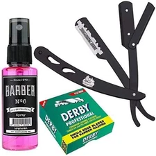 The Shave Factory Straight Edge Razor Kit (Black/Barber No6 Cologne 50ml / 100 D