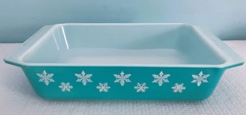 🔴 Vintage Turquoise Blue Snowflake Pyrex 2 Qt 575 B Rectangle Baking Dish Pan