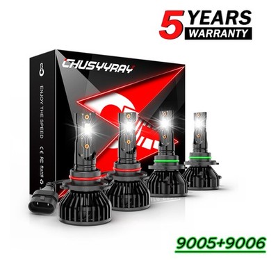 60W 9005 9006 LED Headlights Kit Combo Bulbs High Low Beam Super White Bright