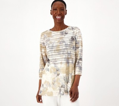 Susan Graver Women's Top Petite 2XP Passport Printed Shadow Multi-colored