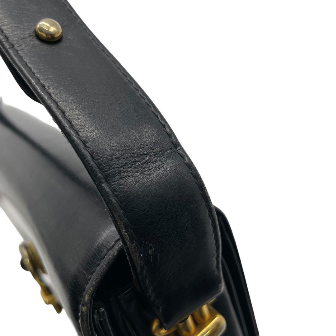 Old Gucci Shoulder Bag Hand Calf Tiger Eye Leather Black Old Gucci Shoulder Bag Hand Calf Tiger Eye Leather Black