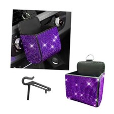 Car Vent Storage Organizer, Rhinestones Leather Air Vent Pocket, Bling Purple