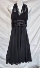 Black Halter Cocktail Party Prom Dress By Connected Apparel Size10 sheer Overlay