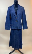 Vintage Women  s Suit Blue Denim Blazer Midi Skirt Set 60s 70s Retro Western Mod