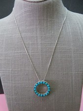 925 Sterling Silver Turquoise Pendant w/ 18" Box Chain Necklace 8.26 Grams