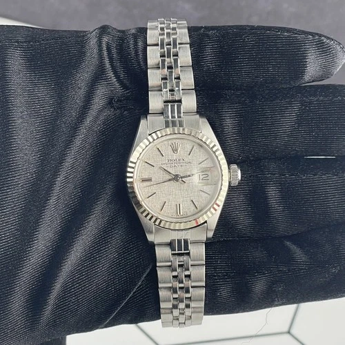 #34 Rolex 26mm Date Steel White Gold Silver Dial Vintage Ladies Watch 6917/4