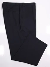 Canali Solid Navy Blue Flat Front Wool Dress Pants Trousers 36x28