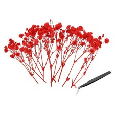 30 Pcs Dried Gypsophila Flower 4" Red Pressed Flowers with Tweezer