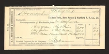 1874 New York  New Haven & Hartford Rail Road Freight Bill