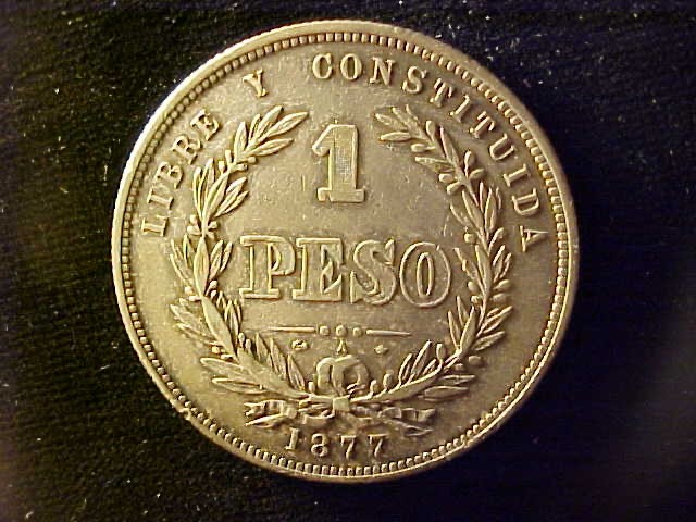 URUGUAY ONE PESO 1877-A VERY FINE
