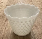Vintage Fire-King Oven Ware White Milk Glass Hobnail Bowl Scalloped Edge