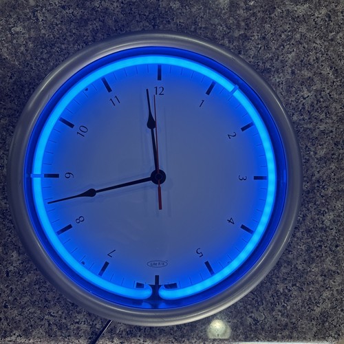 Lite F/X Neon blue Quart Movement  Night Light  Illuminated Wall Clock