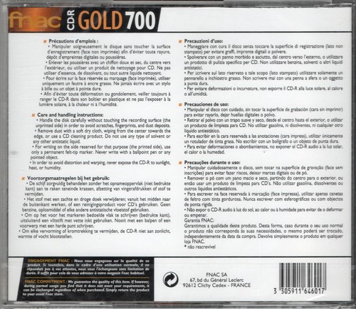 CD-R GOLD FNAC 700 Mo DE 2x A 32x / NEUF SOUS BLISTER D'ORIGINE - Bild 2 von 2