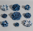 9 Pcs Denim Fabric Flower Shape Patch Set,Denim Ribbon Fabric Flowers for Dresse