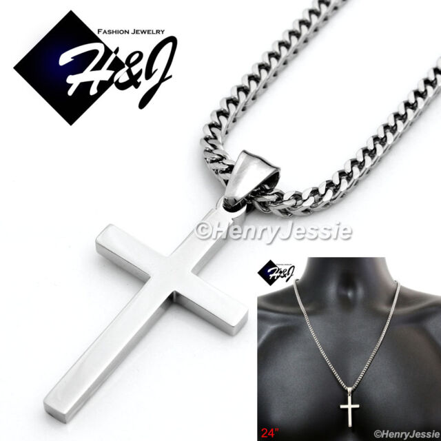 24"Stainless Steel 2mm Silver Franco Box Curb Necklace Plain Cross Pendant*SP29