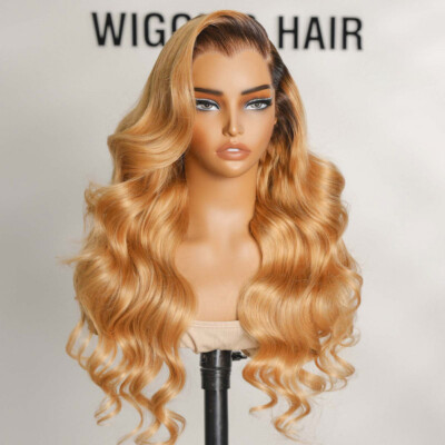 M Shaped Hairline Body Wave Ombre Light Honey Blonde Human Hair Lace Front Wigs
