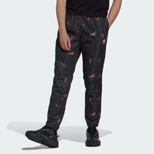 Image of adidas Men's Rekive Trefoil AOP Print Track Pants Black Gray Pink Large HK7376