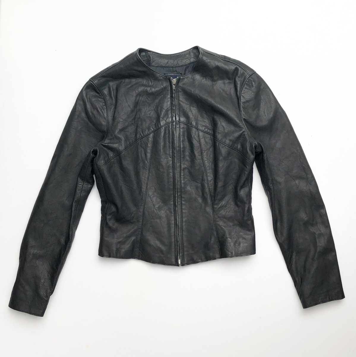 Vintage 90s Early2000s GAP Sleek Black Leather Slim Fit Zip Moto