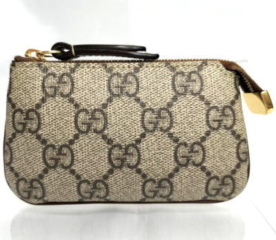 GUCCI Coin Purse Case Key Holder Brown Beige GG Supreme Leather