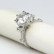 Simulated 2CT Round Cut Sapphire Engagement  Wedding Women's Ring In 935 Silver
