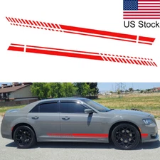 2x Red Sport Racing Stripe Graphic Car Body Side Skirt Door Vinyl Decal Stickers