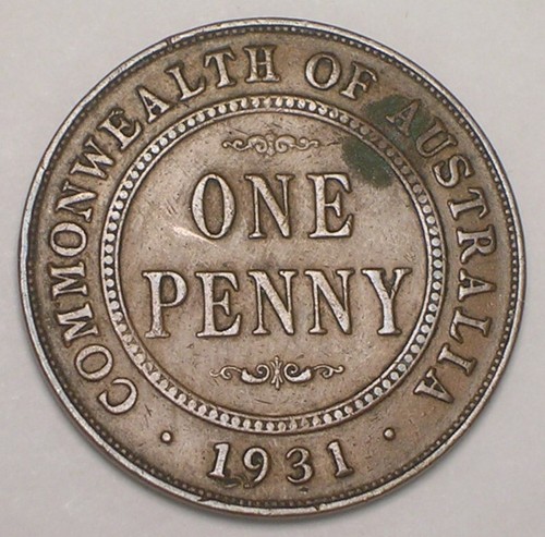 1931 Australia Australian One 1 Penny King George V Coin VF Spot - Picture 2 of 2