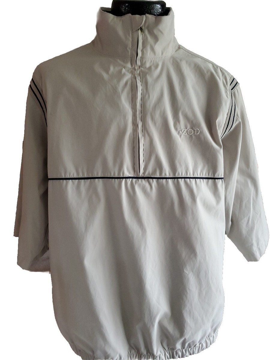 IZOD Windbreaker Men's Beige XFG Performance Half Sleeve Golf 1/4 Zip Large