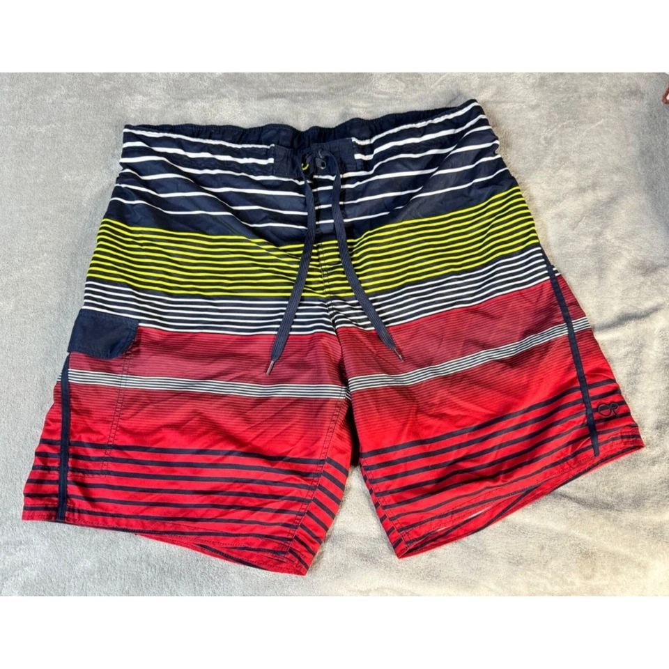 Bañador corto OP para hombre 2XL a rayas rojo/azul marino/amarillo Foto 2 de 4